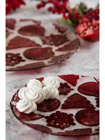 Trendy Kitchen by EXCÉLSA 2-delige set: serveerborden "Xmas" transparant/rood - Ø 34 cm