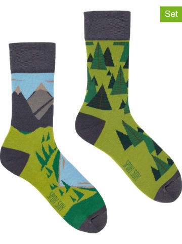 Spox Sox 2er-Set: Socken "Over the Hills and Forests" in Grün/ Grau