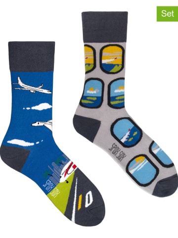 Spox Sox 2er-Set: Socken "Airplanes" in Blau/ Grau
