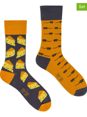 Spox Sox 2-delige set: sokken "Mouse and cheese" grijs/oranje