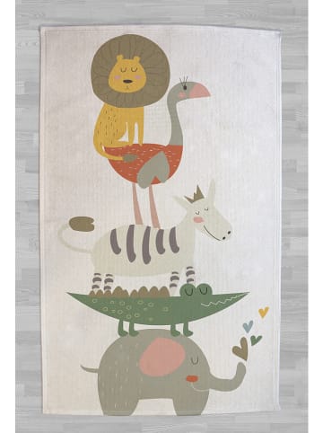 Little nice things Dywan bawełniany "Love Animals" w kolorze kremowym ze wzorem - 190 x 135 cm