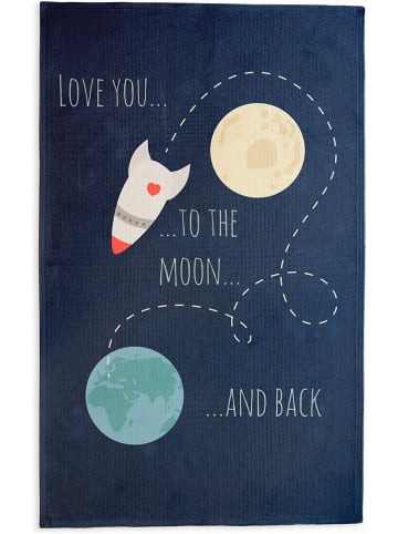 Little nice things Bawełniany dywan "Love You to the Moon" w kolorze granatowym - 190 x 135 cm