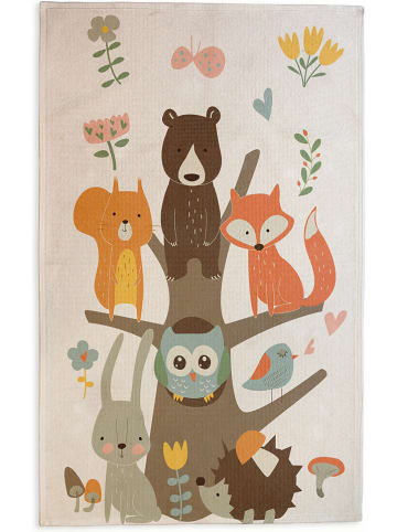 Little nice things Dywan bawełniany "Owl Tree" w kolorze kremowo-brązowym - 190 x 135 cm