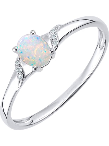 Revoni Witgouden ring met diamanten en opaal