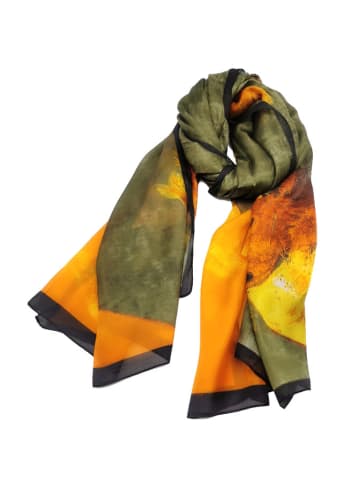 Made in Silk Zijden sjaal oranje/kaki/meerkleurig - (L)180 x (B)90 cm