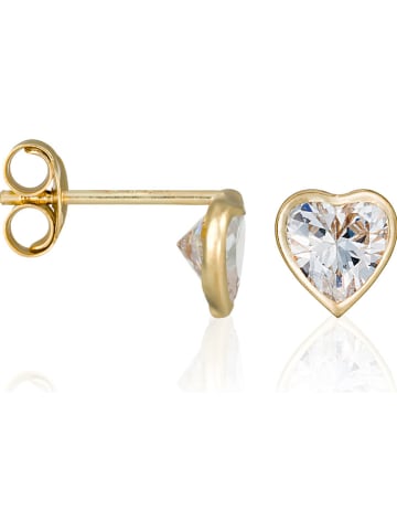 L instant d Or Gouden oorstekers "Coeur brillant" met zirkonia's