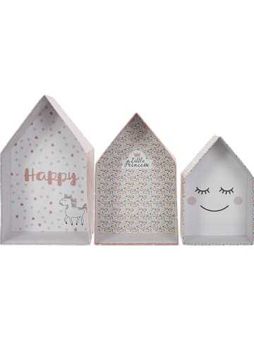 The Home Deco Kids Pudełka (3 szt.) w kolorze jasnoróżowym ze wzorem