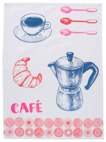 Overbeck and Friends Ściereczka "Café" w kolorze czerwono-niebieskim do naczyń - 60 x 50 cm