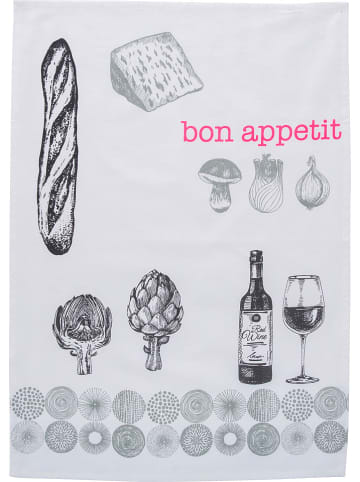 Overbeck and Friends Theedoek "Bon Appetit" grijs/wit - (L)70 x (B)50 cm