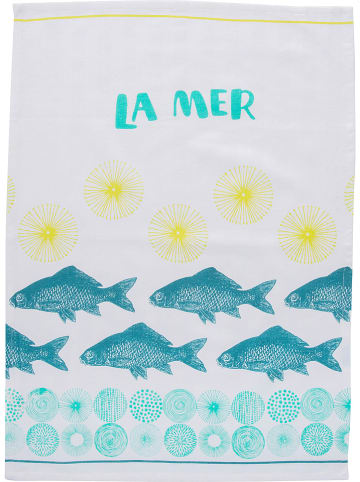 Overbeck and Friends Theedoek "La Mer" turquoise/wit - (L)70 x (B)50 cm