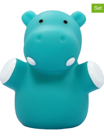 Reer 2-delige set: lednachtlampen "Lumilu Mini Zoo - Hippo" blauw/groen - (H)9 cm