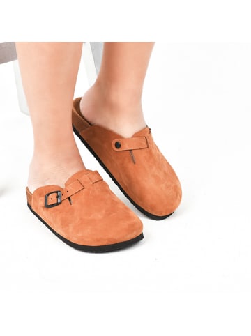 Moosefield Leren clogs lichtbruin