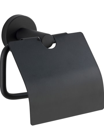 Wenko Edelstahl-Toilettenpapierhalter "Bosio" in Schwarz - (B)15 x (H)13,5 x (T)7 cm