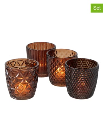Boltze 4-delige set: windlichten "Marilu" bruin - (H)8 x Ø 7 cm