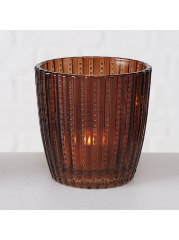 Boltze 4-delige set: windlichten "Marilu" bruin - (H)8 x Ø 7 cm