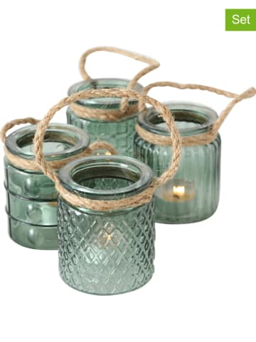 Boltze 4er-Set: Windlicht "Trax" in Grün - (H)9 x Ø 8 cm