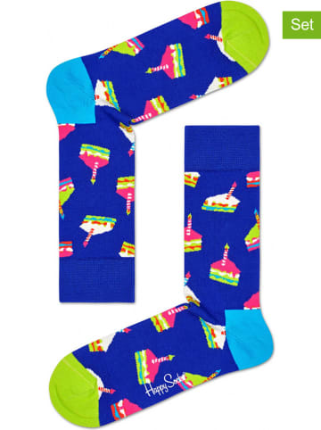 Happy Socks 2-delige set: sokken "Birthday Cake" blauw/meerkleurig