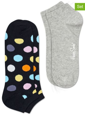 Happy Socks 2-delige set: voetjes "Big Dot" zwart/meerkleurig/grijs