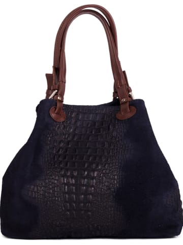 Mia Tomazzi Leren handtas "Erculea" donkerblauw - (B)35 x (H)29 x (D)15 cm