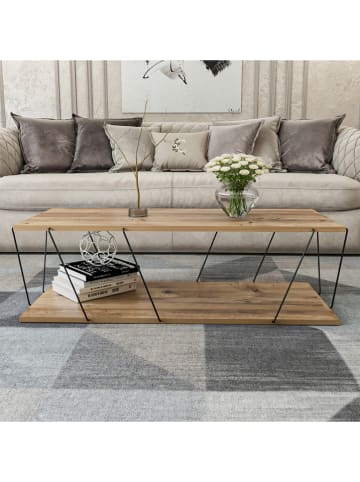 HanahHome Couchtisch "Labranda" in Hellbraun/ Schwarz - (B)120 x (H)30 x (T)50 cm