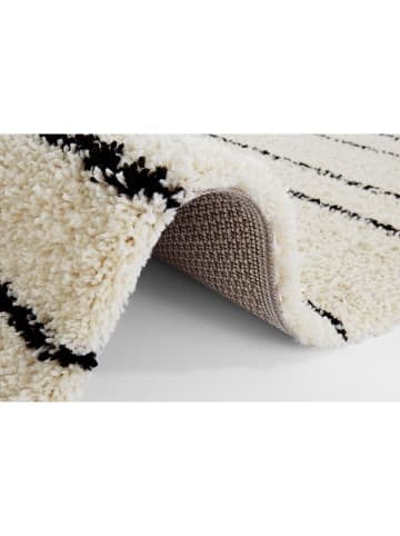 WHITE LABEL Hoogpolig tapijt crème/zwart