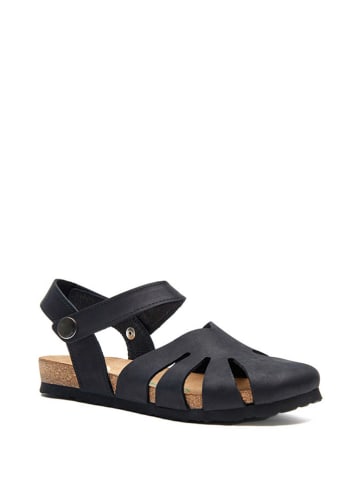 Comfortfusse Leder-Halbsandalen in Schwarz