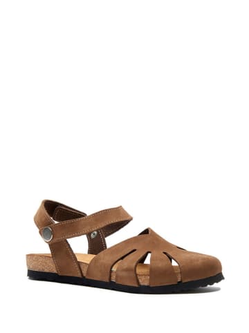 Comfortfusse Leder-Halbsandalen in Sand