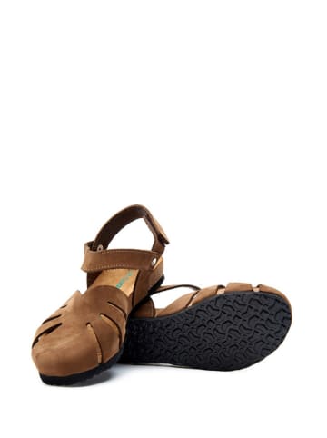 Comfortfusse Leder-Halbsandalen in Sand