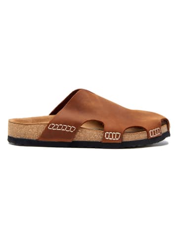 Comfortfusse Leder-Clogs in Hellbraun
