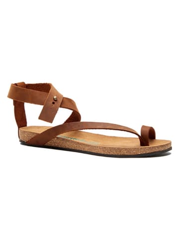 Comfortfusse Leren teensandalen bruin