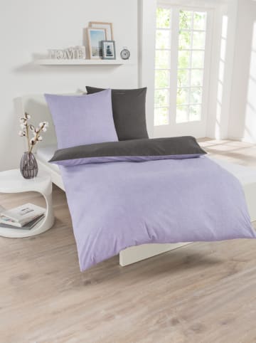 Schiesser Feinbiber-Bettwäsche-Set "Doubleface" in Violett/ Anthrazit