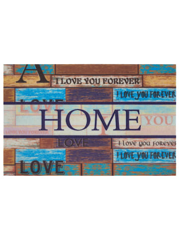 WHITE LABEL Deurmat "Home Letters" lichtbruin/turquoise
