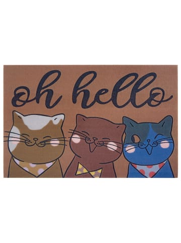 Hanse Home Deurmat "Oh hello Cats" lichtbruin/blauw