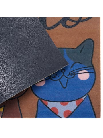 Hanse Home Wycieraczka "Oh hello Cats" w kolorze jasnobrązowo-niebieskim