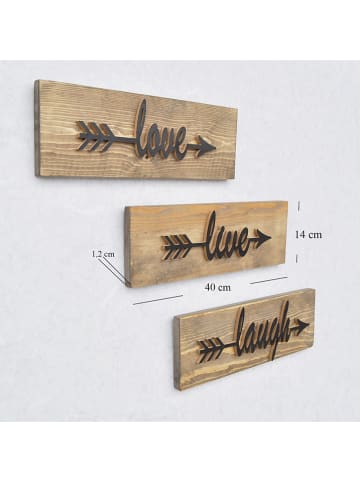 Evila 3er-Set: Wanddekore in Walnuss - (B)40 x (H)14 cm