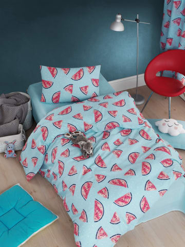 Colorful Cotton Beddengoedset "Karpuz" lichtblauw/rood