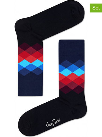 Happy Socks 2-delige set: sokken "Faded Diamond" donkerblauw
