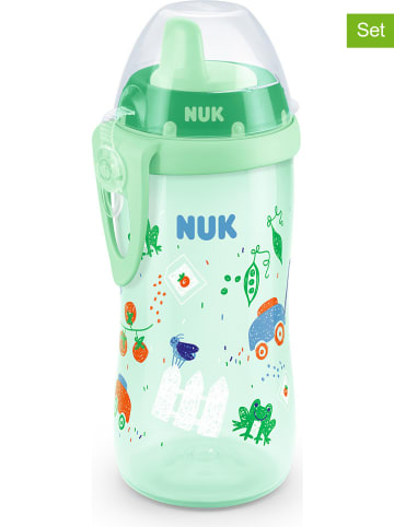 NUK 2er-Set: Trinklernflaschen "Kiddy Cup" in Grün - 2x 300 ml