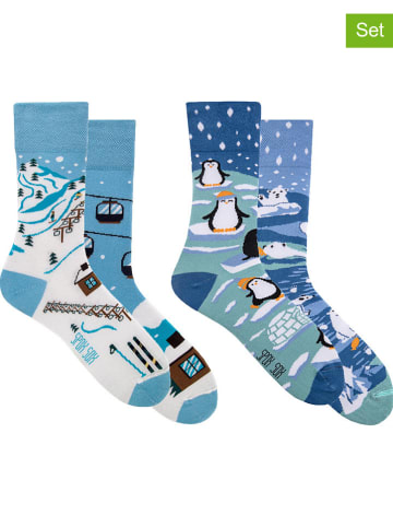 Spox Sox Skarpety (2 pary) "Skiing + Winter" w kolorze błękitnym