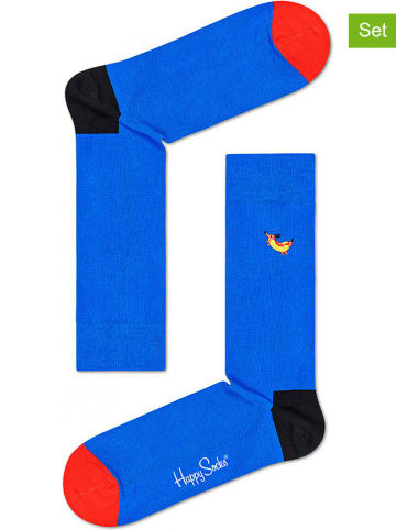 Happy Socks 2er-Set: Socken "Embroidery Hot Dog Dog" in Blau/ Bunt