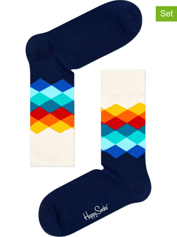 Happy Socks 2-delige set: sokken "Faded Diamond" donkerblauw/wit/meerkleurig