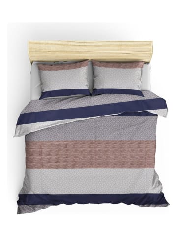 Elizabed Renforcé-Bettwäsche-Set in Beige/ Blau/ Grau