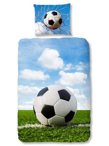 Good Morning Flanellen beddengoedset "Bal" blauw/groen