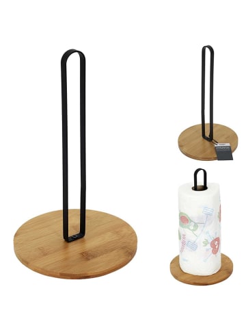 COOK CONCEPT Keukenrolhouder bamboe/zwart - (H)27 x Ø 16 cm