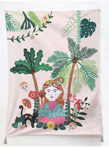Folkifreckles Wandtapijt "Frida Jungle" lichtroze/groen - (L)140 x (B)140 cm