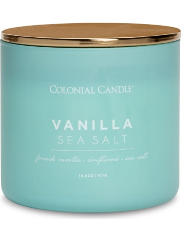 Colonial Candle Geurkaars "Vanilla Sea Salt" turquoise - 411 g