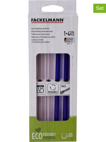 Fackelmann 5-delige set: rietjes transparant/blauw - (L)20 cm