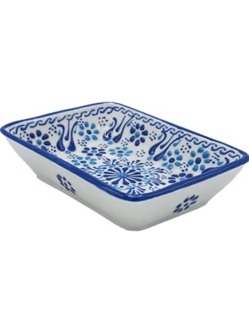 Ottoman Seifenschale "Sahin" in Blau/ Weiß - (L)13 x (B)9,5 x (H)6 cm