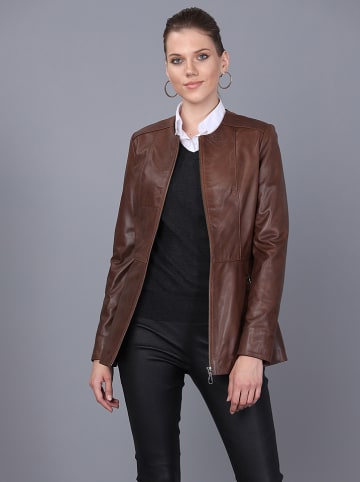Basics & More Skórzana kurtka w kolorze brązowym