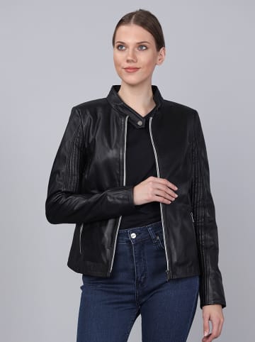 Basics & More Skórzana kurtka w kolorze czarnym